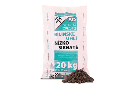 Pytlované hnědé ledvické (bílinské) uhlí ořech 2, pro automatické kotle, 20 kg - foto 1