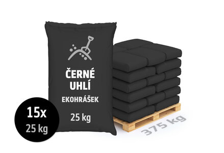 Tříděné pytlované černé uhlí pro automatické kotle, ekohrášek, 375 kg - foto 1