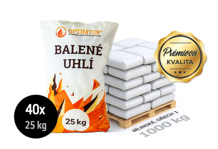 Bílinské uhlí ořech 1, pro klasická kamna, 1000 kg - foto 1